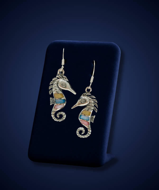 Silver Seahorse Multicolor Enamel Earrings