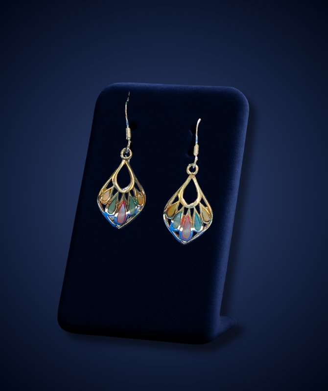 Silver Multicolor Enamel Petal Drop Earrings