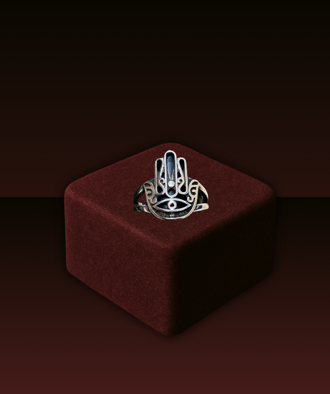 Hamsa Hand Evil Eye Silver Ring