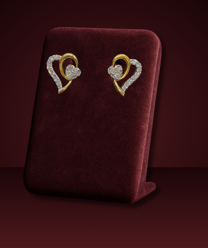Golden Heart Diamond Stud Earrings