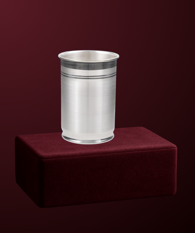 Tall Silver Tumbler with Black Enamel Line Design