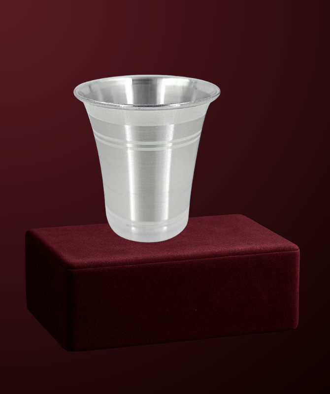 Flared Rim Silver Tumbler with Line Detailing